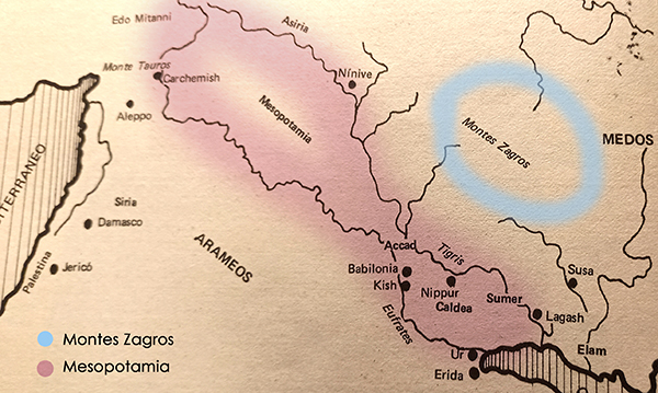 Mapa de Mesopotamia y Montes Zagros